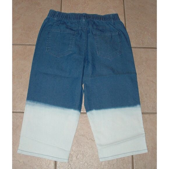NEW Blue Denim Dip Dyed Sz 10 Petite Casual Wear Capris Cropped Pants Pockets - Picture 3 of 3